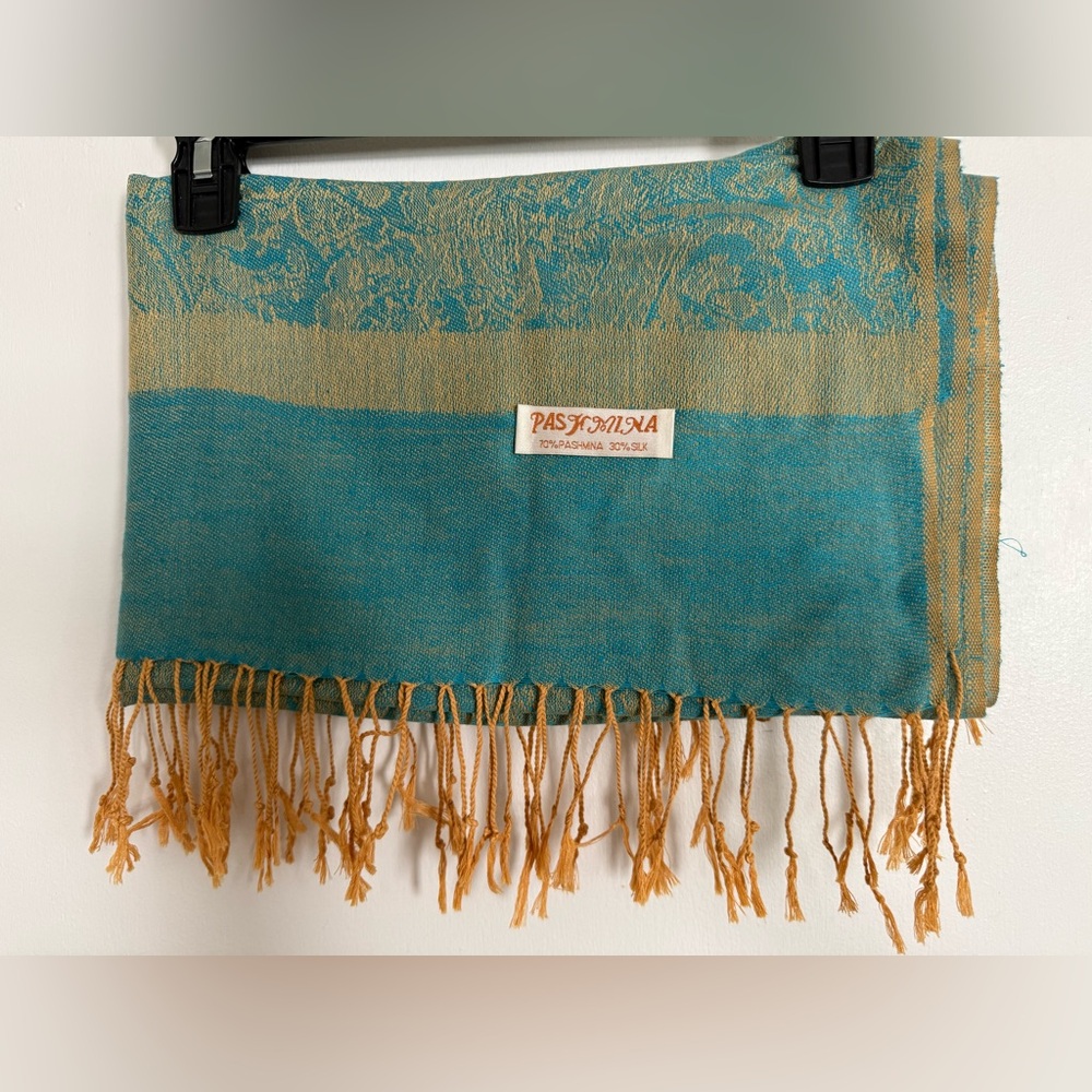 Pashmina Teal and Gold Scarf - Picture 1 of 1